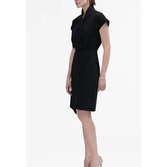 MM Lafleur 14 Dress Black Tory Knee Length Wrap Style Short Sleeve Sheath NEW - Picture 2 of 15